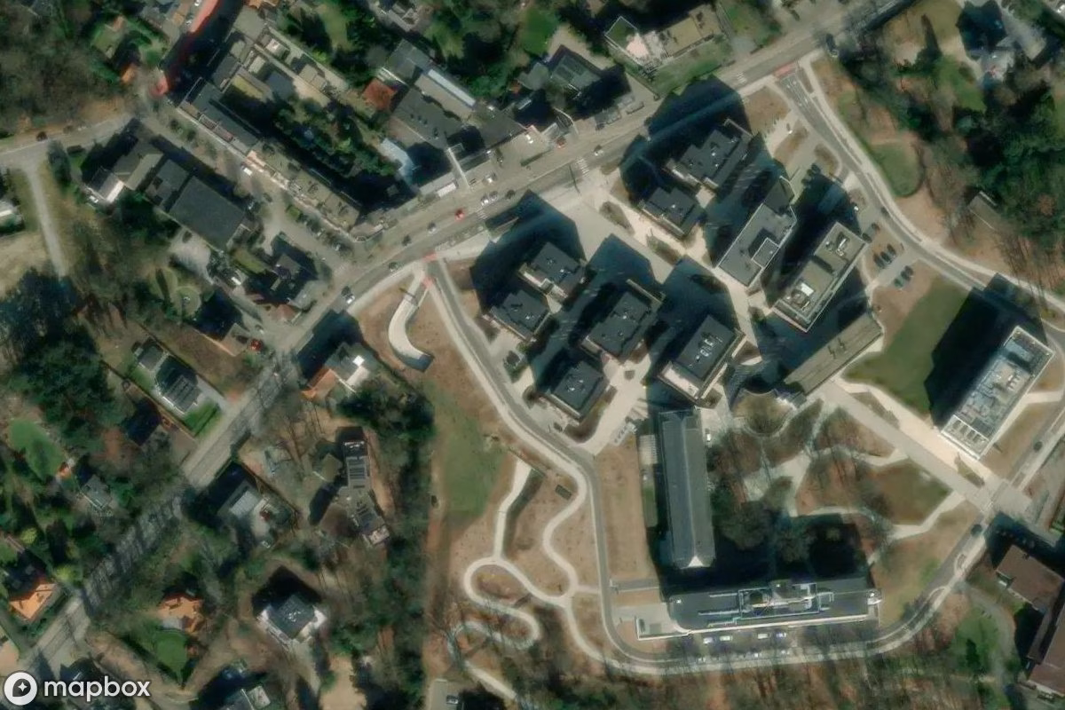 Aerial satellite view of Kunstschule, an abandoned School in Genk, Belgium
