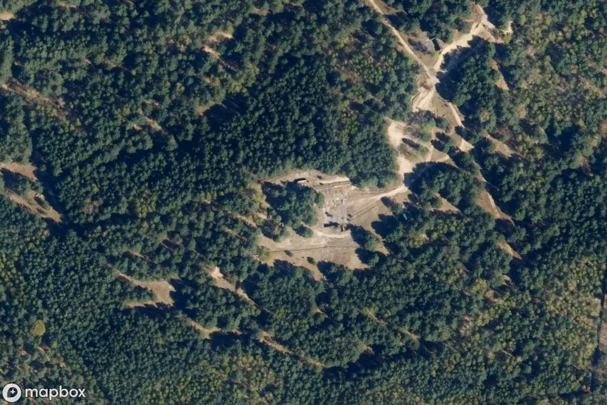 Aerial satellite view of NVA - Flak-Raketenabteilung, an abandoned Military Site in Klosterfelde, Germany