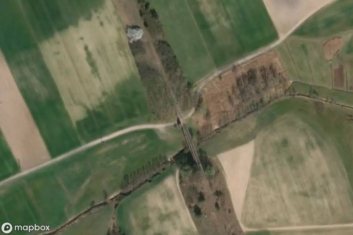 Aerial satellite view of Eisenbahn-Viadukt, an abandoned Bridge in gmina Chrzypsko Wielkie, Poland