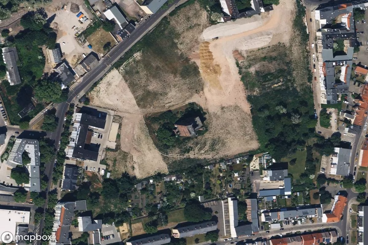 Aerial satellite view of Brauerei, an abandoned Factory in Magdeburg, Germany