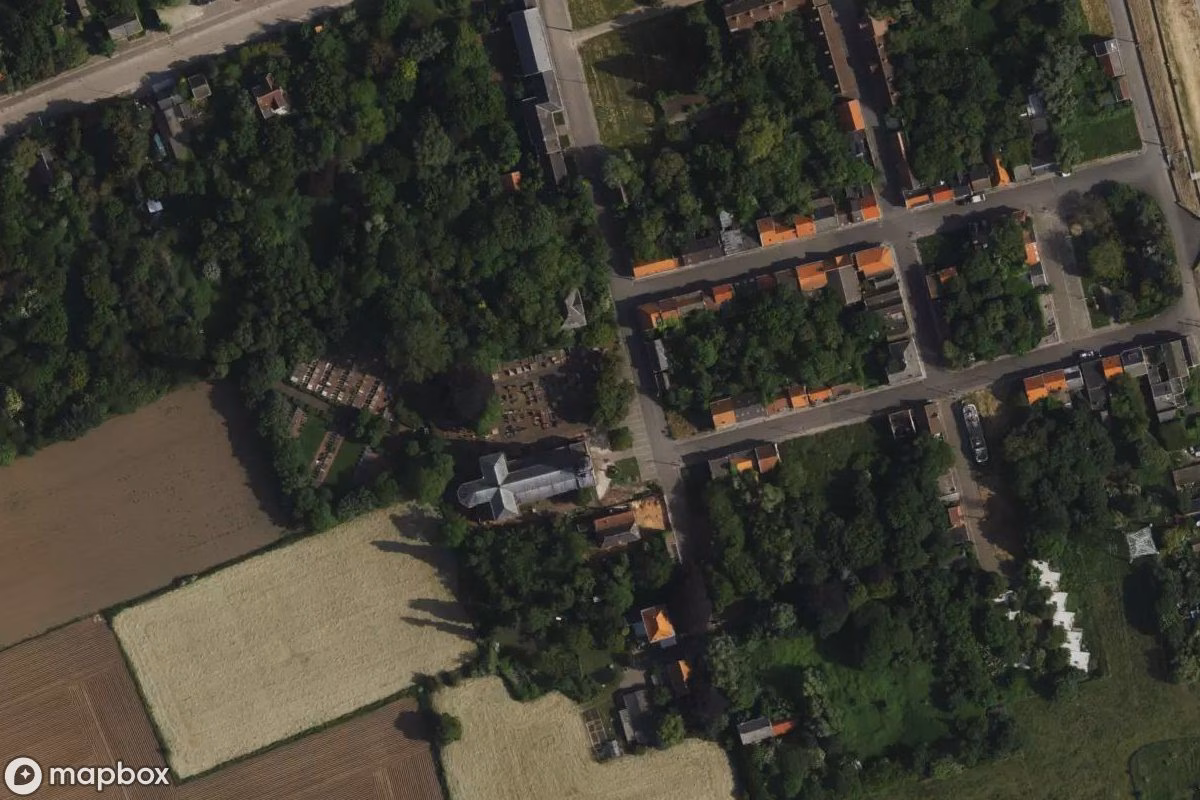 Satellitbillede set fra luften af Verlorene Stadt Doel, et forladt i Doel, Belgien