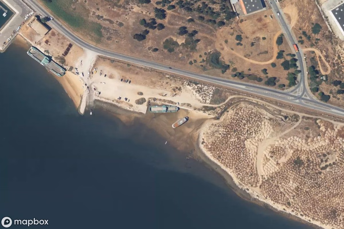 Aerial satellite view of Fähren, an abandoned  in Setúbal, Portugal