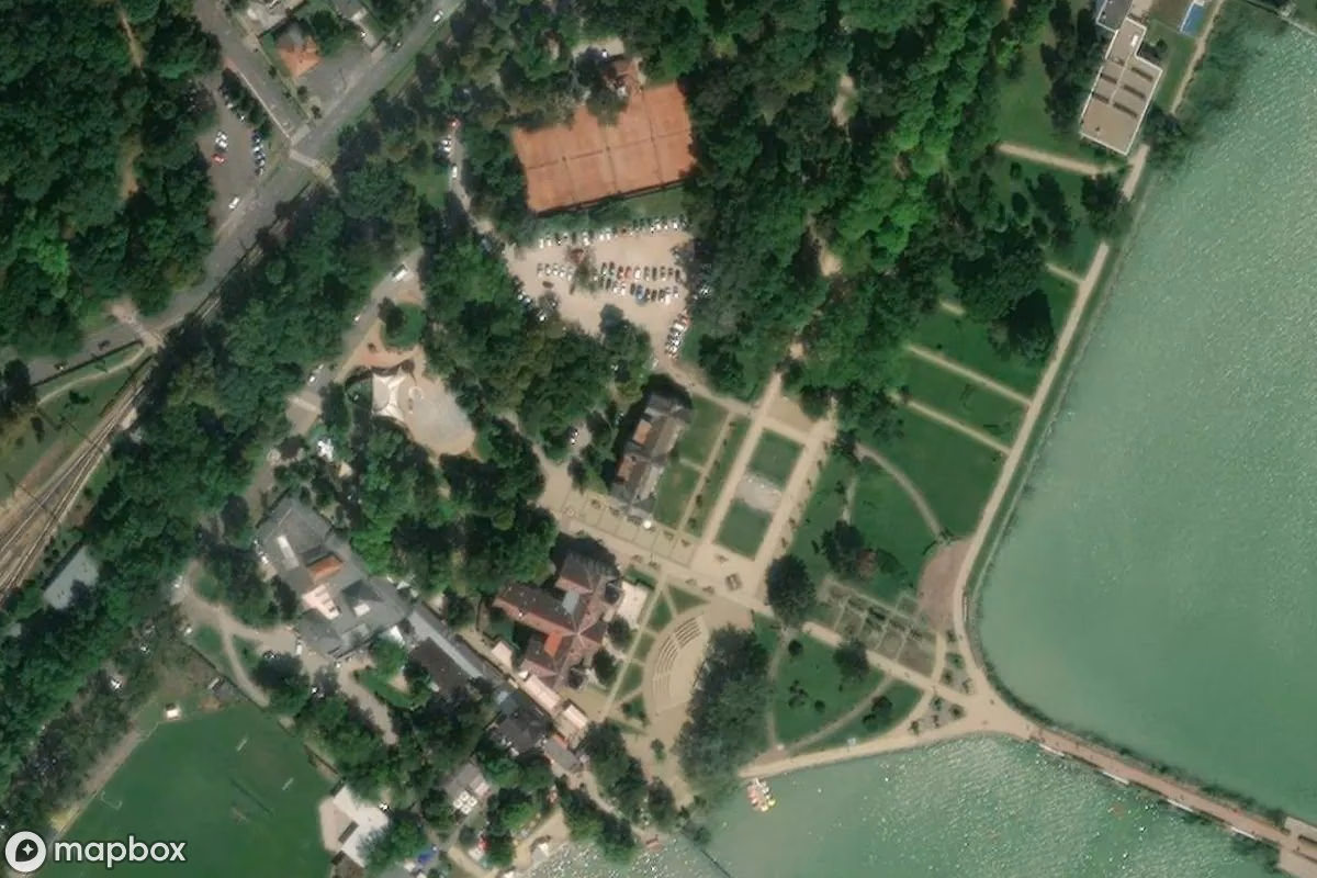 Aerial satellite view of Hotel, an abandoned Hotel in Keszthely, Hungary