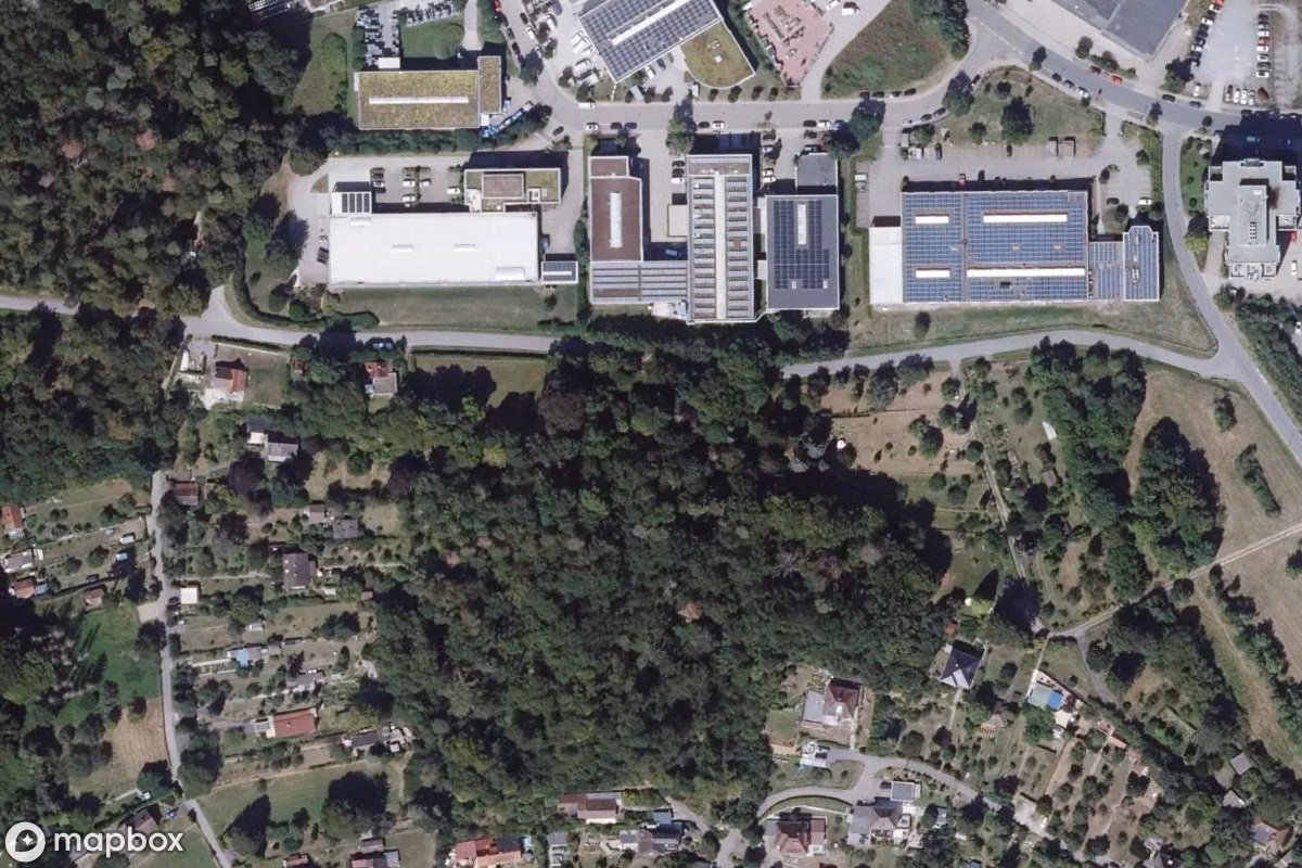 Aerial satellite view of Jagdhütte, an abandoned in Pforzheim, Germany