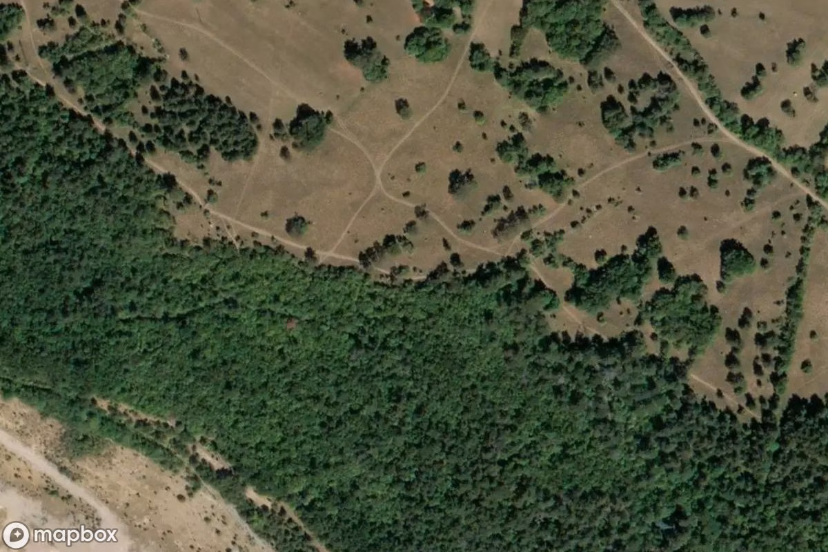 Aerial satellite view of Höhle über Chiusa, an abandoned Cave in Trieste, Italy