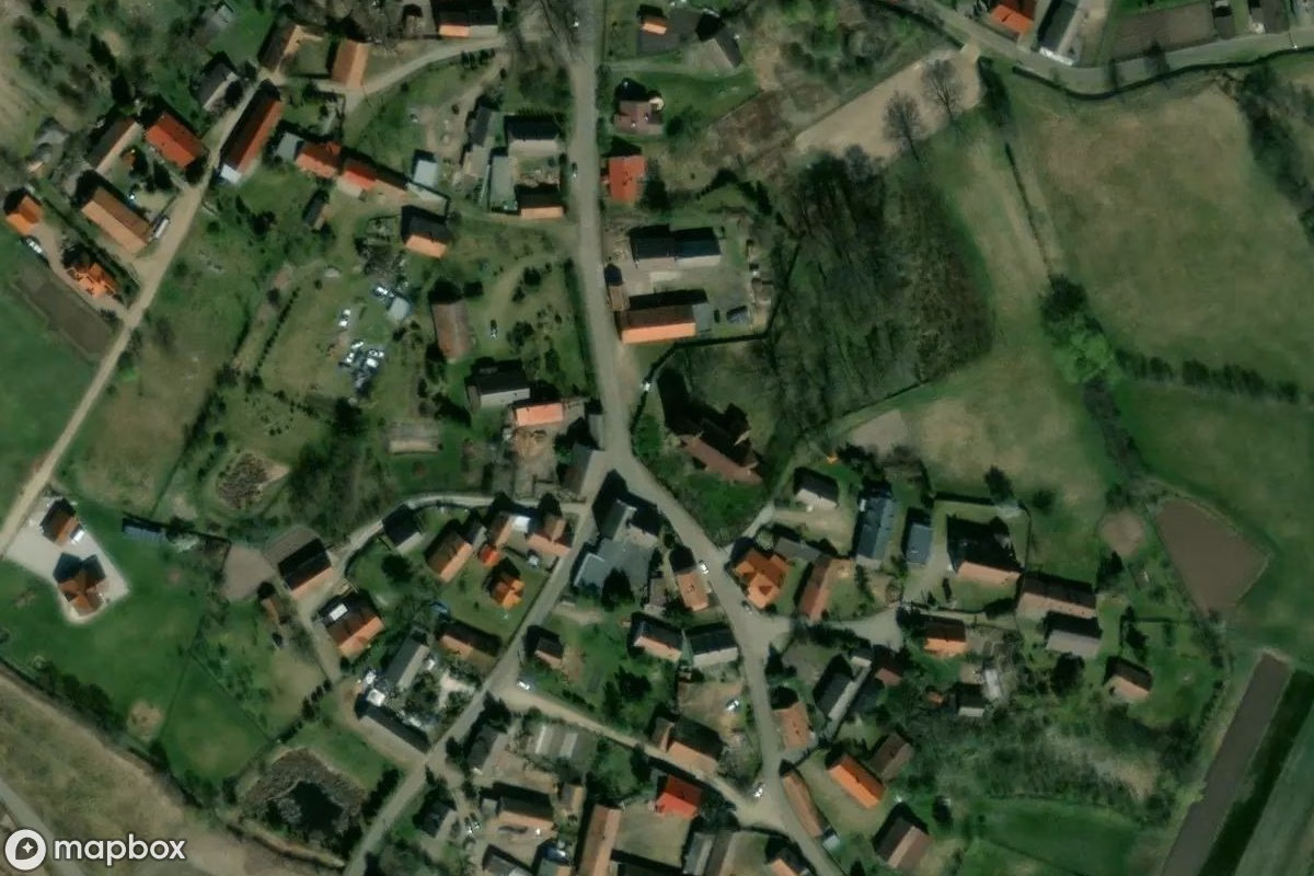 Aerial satellite view of Verlassene Kirche Kuźniczysko, an abandoned Church in Kuźniczysko, Poland