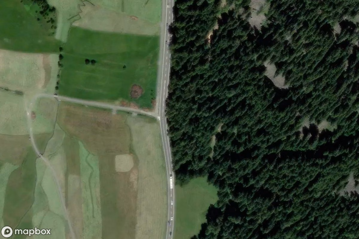 Aerial satellite view of Bunker, an abandoned Bunker in Graun - Curon Venosta, Italy