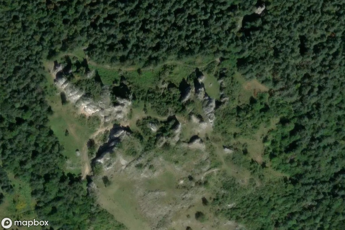 Aerial satellite view of Höhle Głęboka, an abandoned Cave in Podlesice, Poland