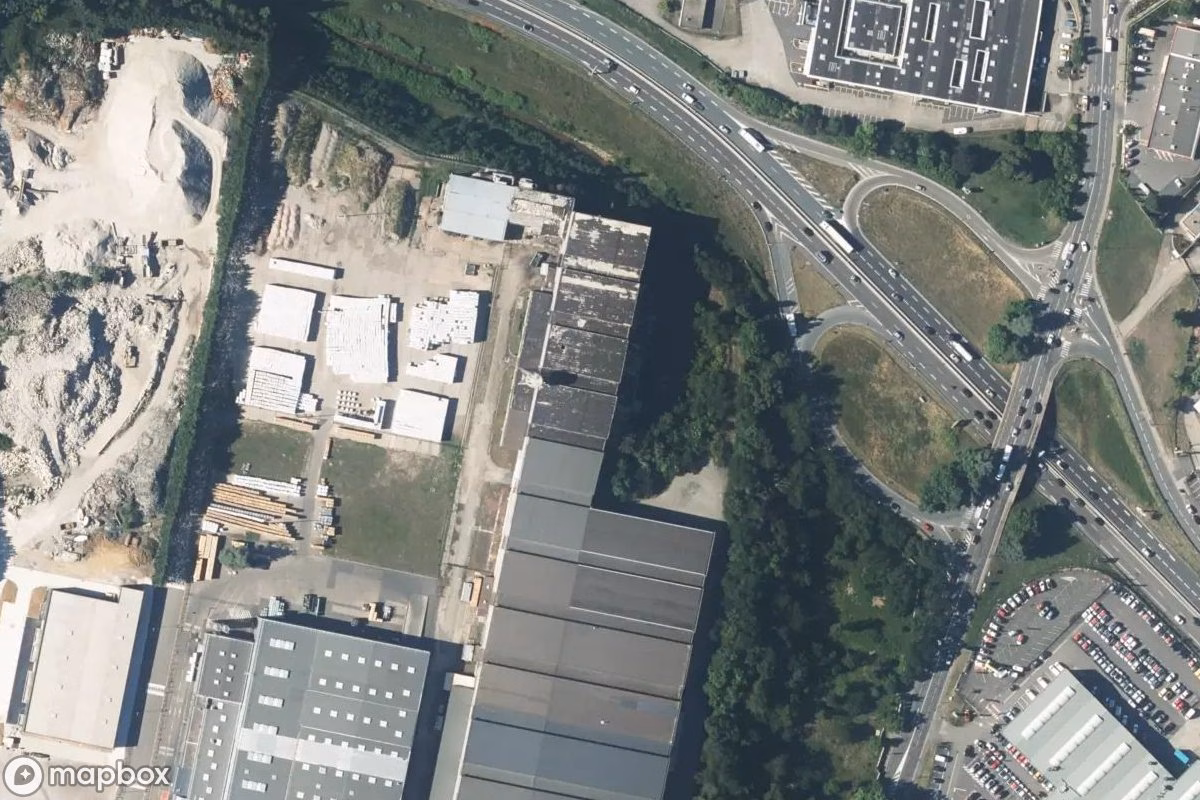 Aerial satellite view of Sandfabrik, an abandoned Factory in Saint-Étienne, France