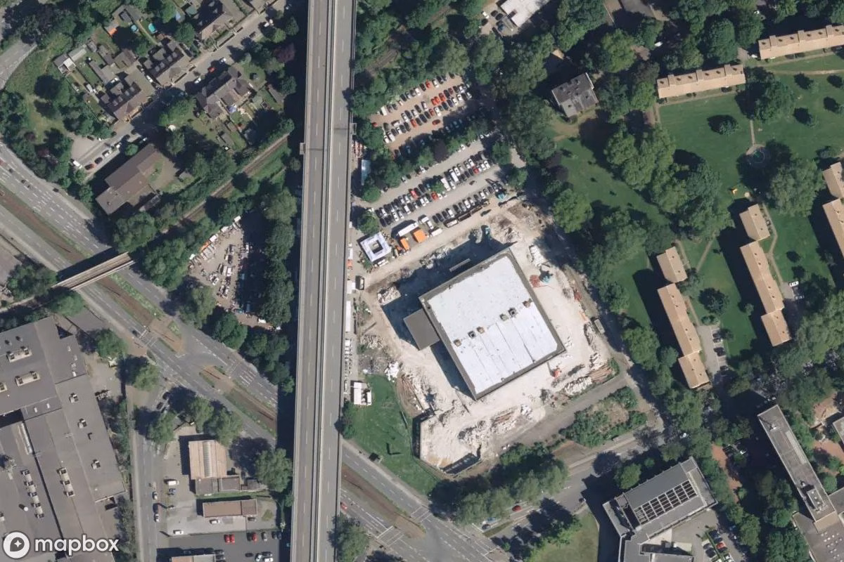 Satelitní letecký pohled na Halle, opuštěné Průmyslový objekt v Duisburg, Německo