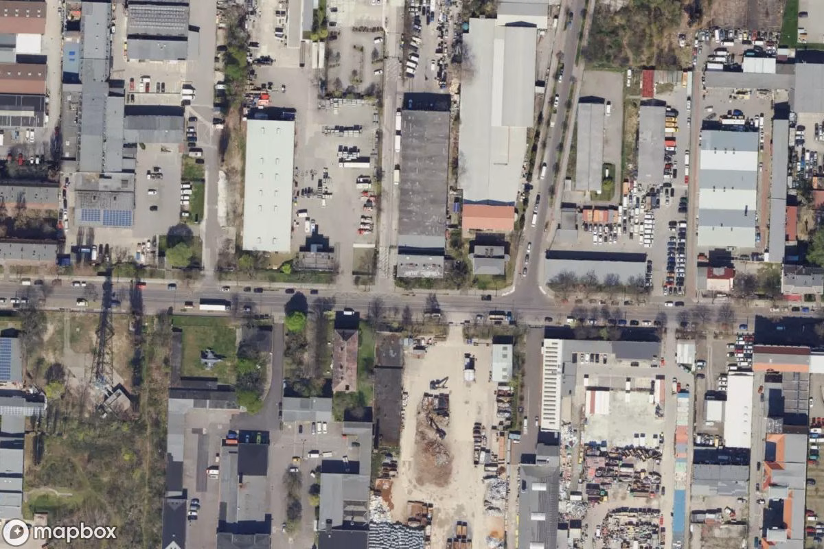 Aerial satellite view of Bürokomplex, an abandoned  in Berlin, Germany