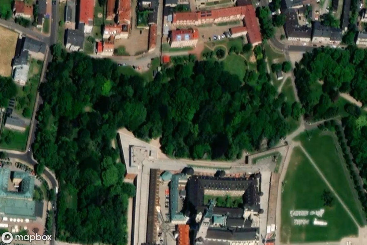 Aerial satellite view of Jasna Góra, an abandoned Church in Częstochowa, Poland