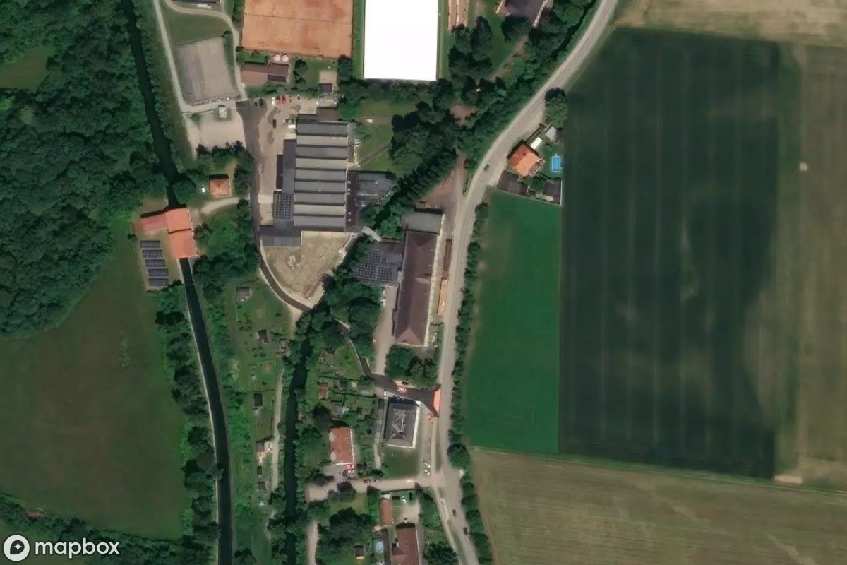 Aerial satellite view of Zwirnerei, an abandoned Factory in Sankt Pölten, Austria