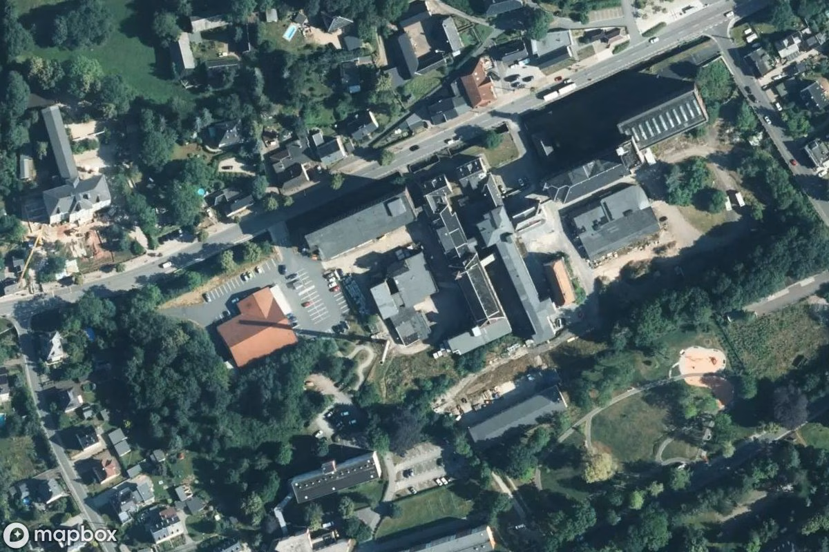 Aerial satellite view of VEB Modestrumpf, an abandoned Factory in Oberlungwitz, Germany