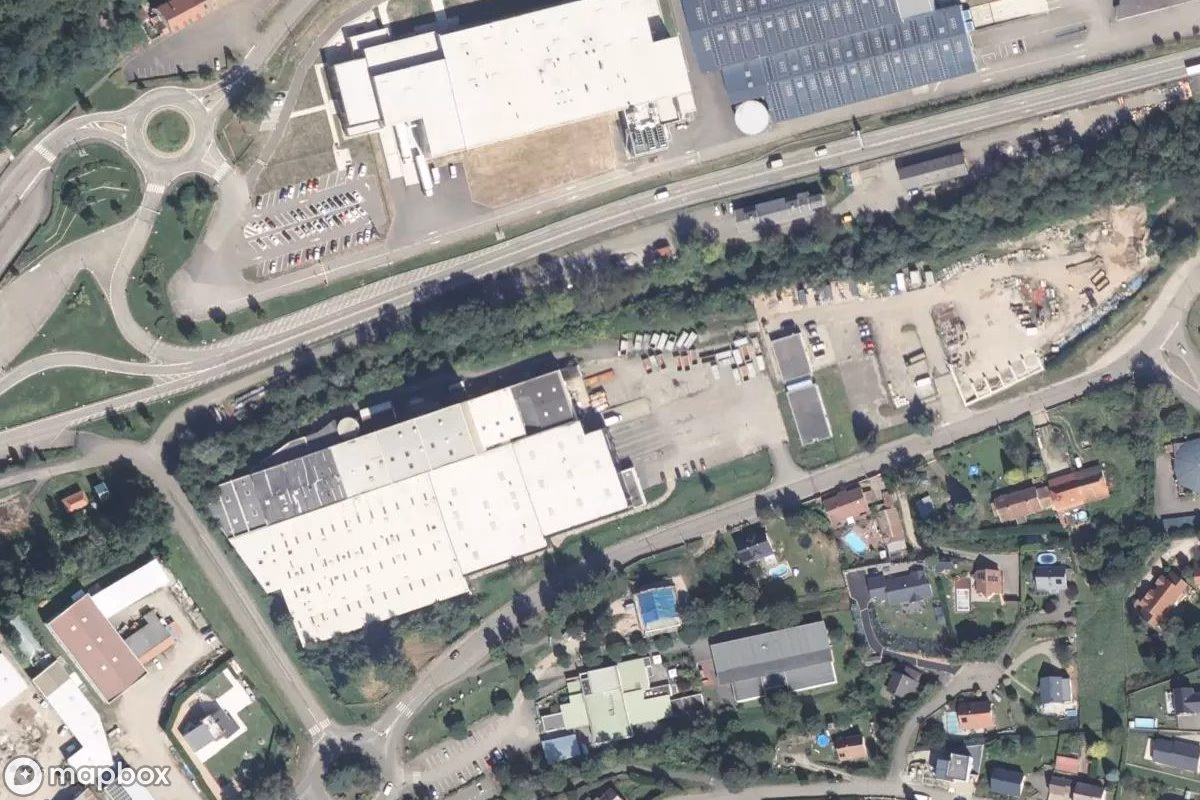 Aerial satellite view of Fabrik Cirva, an abandoned Factory in Sainte-Marie-aux-Mines, France