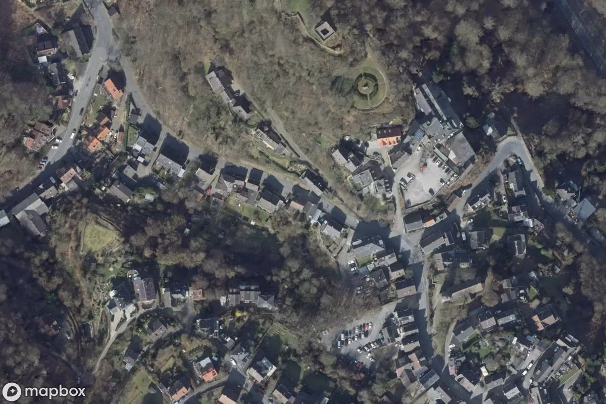 Aerial satellite view of Haus der Eulen, an abandoned in Wetter (Ruhr), Germany