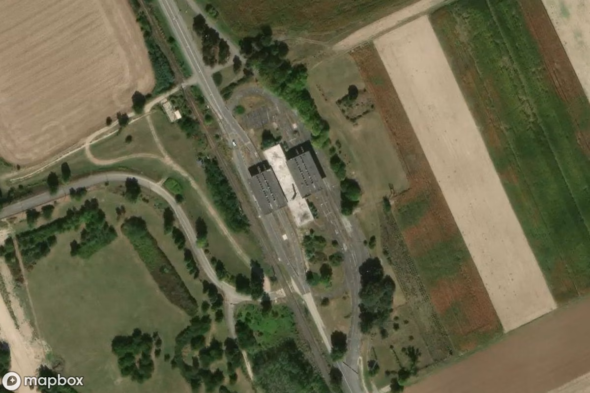 Aerial satellite view of Grenzübergang, an abandoned  in Rajka, Hungary