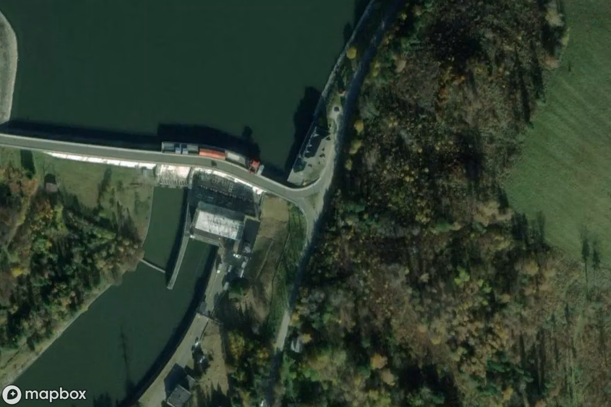 Aerial satellite view of Staudamm Orawa, an abandoned  in Trstená, Slovakia