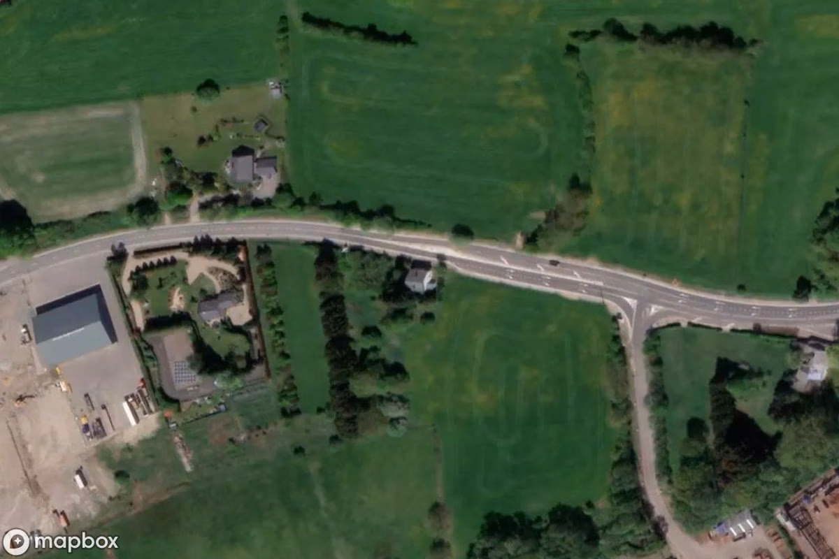 Aerial satellite view of Haus, an abandoned  in Ville-du-Bois, Belgium