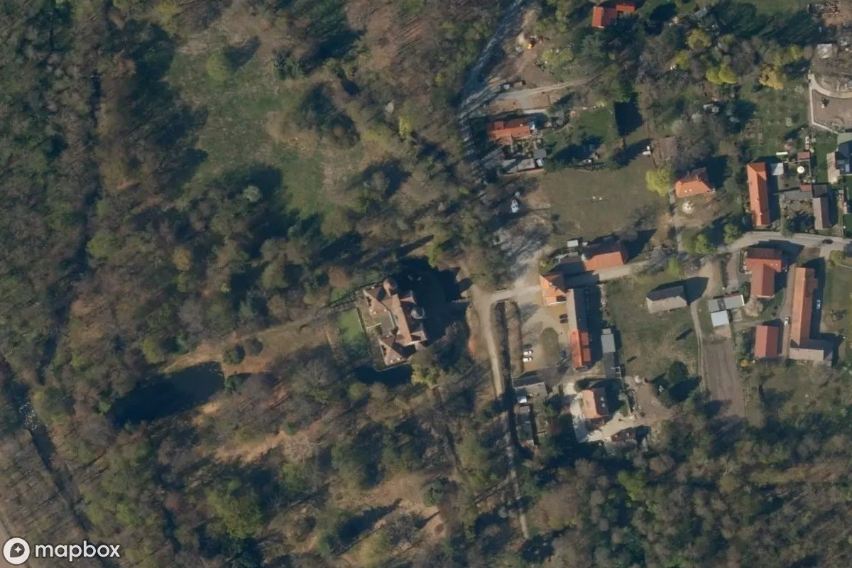 Aerial satellite view of Schloss Lindenau, an abandoned Castle in Lindenau, Germany