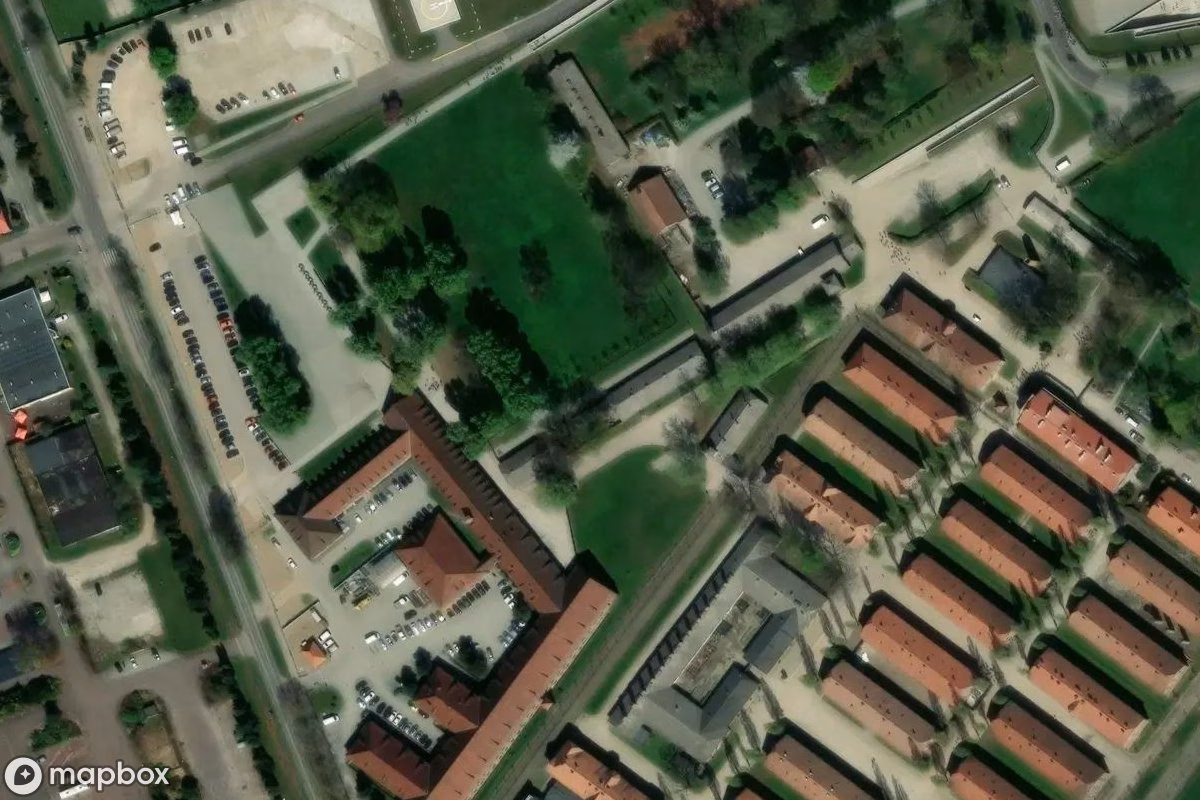 Aerial satellite view of Auschwitz I Oświęcim, an abandoned Prison in Oświęcim, Poland