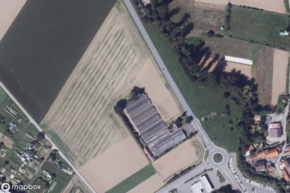 Satelitní letecký pohled na Gärtnerei, opuštěné Statek v Sinsheim, Německo