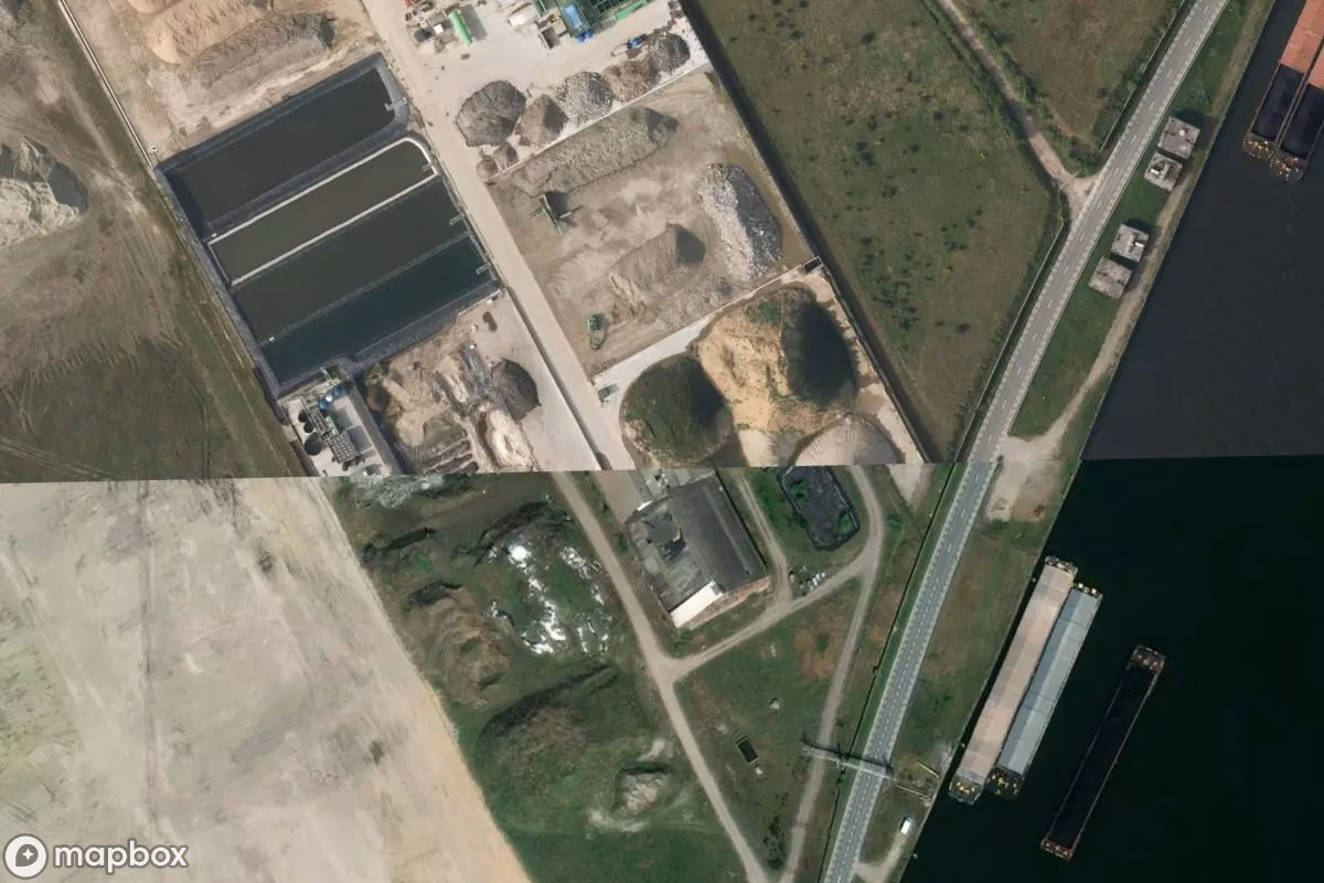 Satelitní letecký pohled na Fabrik, opuštěné Továrna v Ghent, Belgie