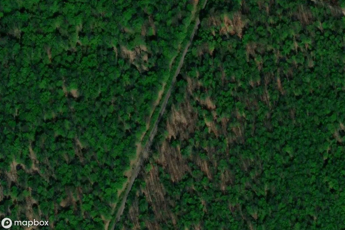 Aerial satellite view of Grab des Jägers Roszki, an abandoned Cemetery in Roszki, Poland