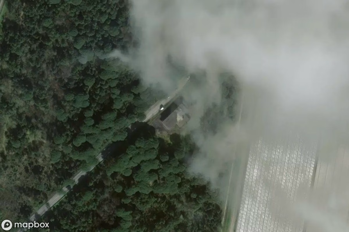 Aerial satellite view of Gebäude, an abandoned  in Mesola, Italy