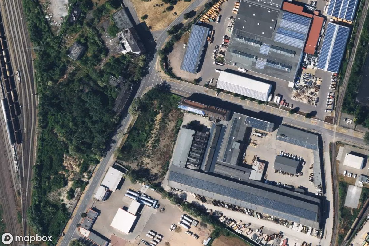 Satelitní letecký pohled na Fabrik, opuštěné Továrna v Magdeburg, Německo