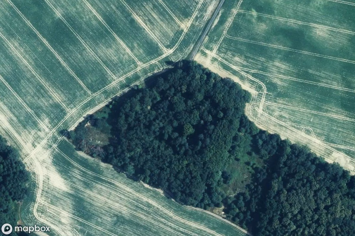 Aerial satellite view of Bunker, an abandoned Bunker in Grimma, Germany