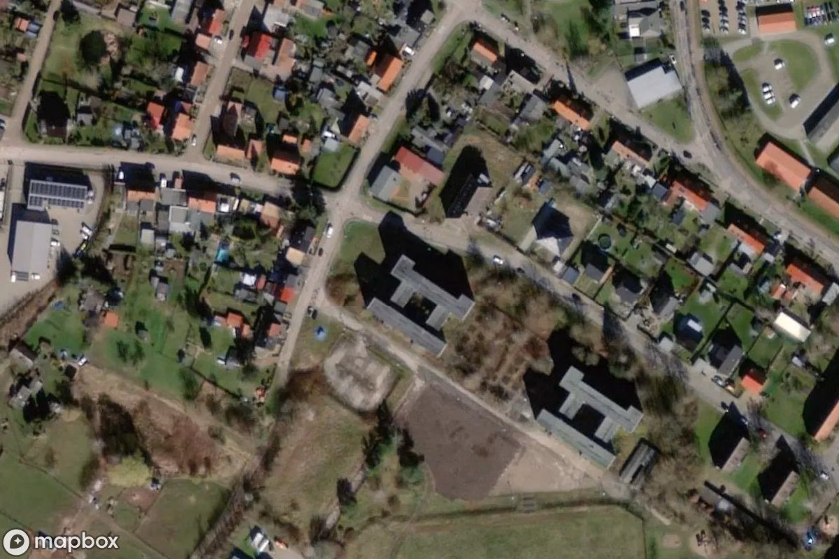 Aerial satellite view of Berufsschule, an abandoned School in Güstrow, Germany