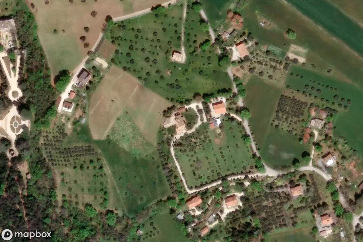 Aerial satellite view of Villa La Calma, an abandoned Residence in Treia, Italy