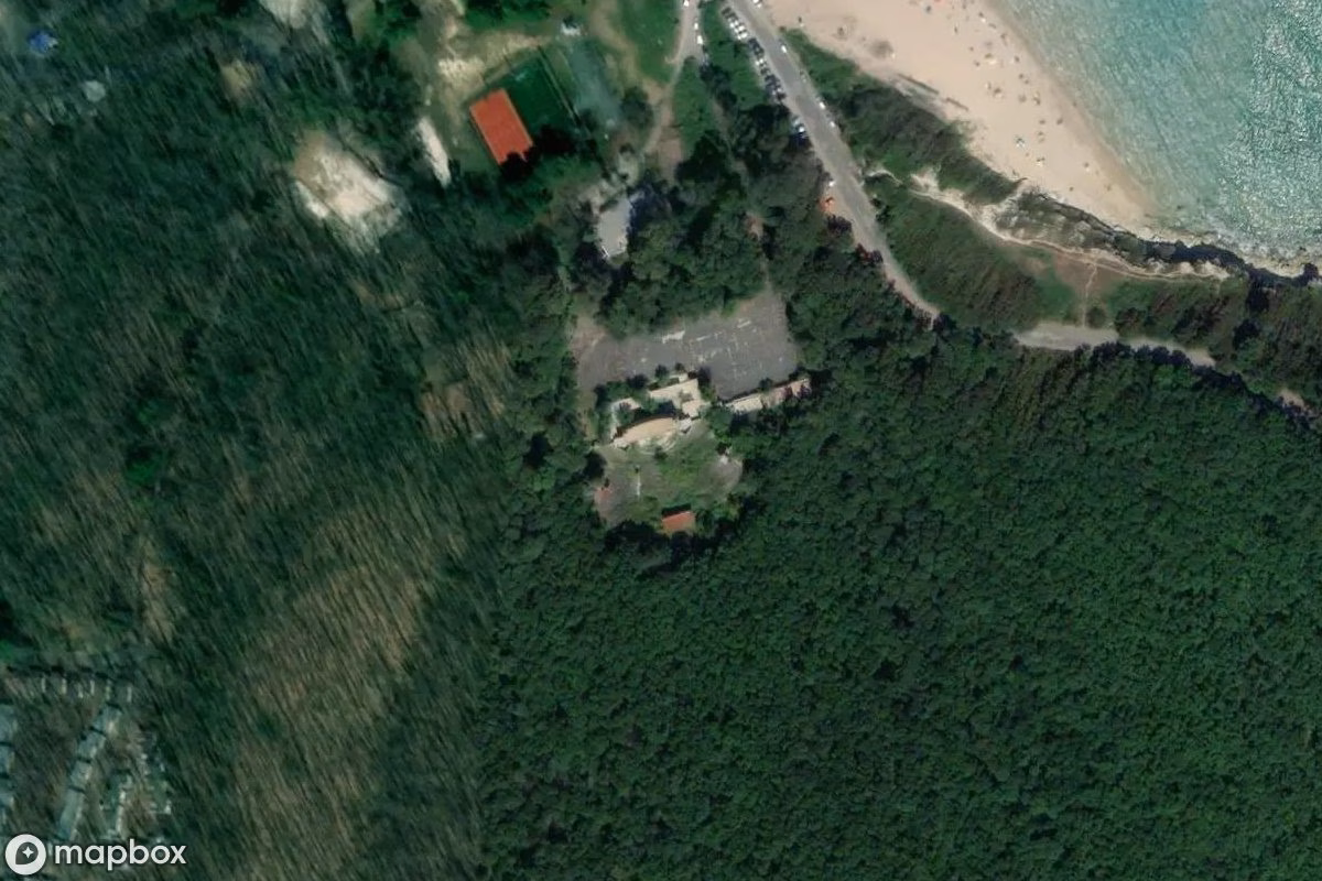 Aerial satellite view of Amphitheater, an abandoned Theater in Primorsko, Bulgaria