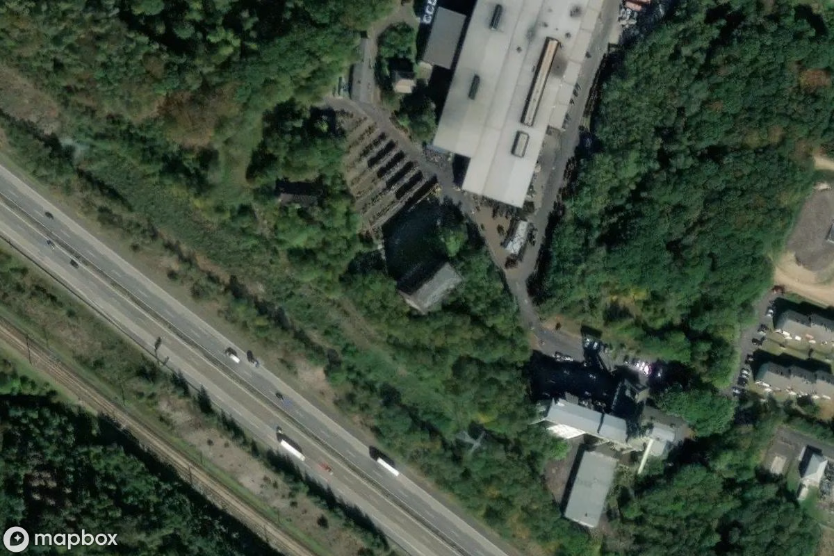 Satelitní letecký pohled na Lagerhaus, opuštěné Sklad v Willroth, Německo