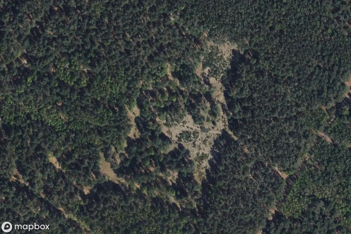 Satellietbeeld vanuit de lucht van Richtfunkzentrale GSSD, een verlaten Bunker in Felgentreu, Duitsland