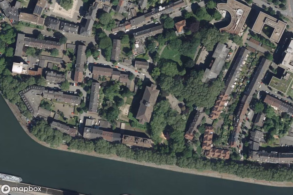 Vista aérea por satélite de Bunker, un Búnker abandonado en Duisburg, Alemania