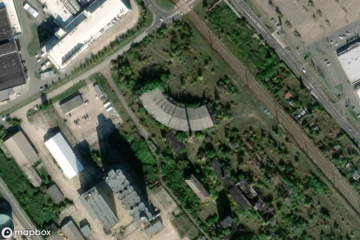 Aerial satellite view of Bahnbetriebswerk, an abandoned in Bitterfeld-Wolfen, Germany