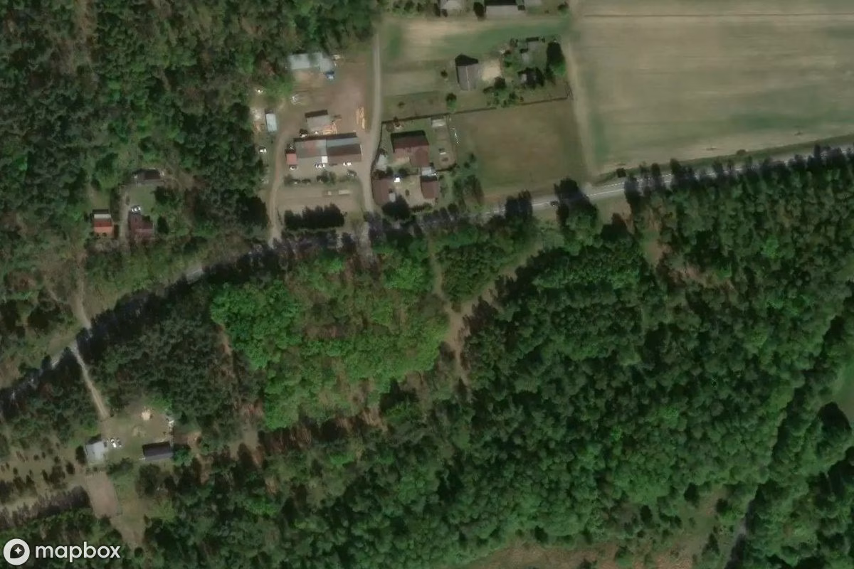 Aerial satellite view of Tatarischer Friedhof Zastawek, an abandoned Cemetery in Lebiedziew, Poland