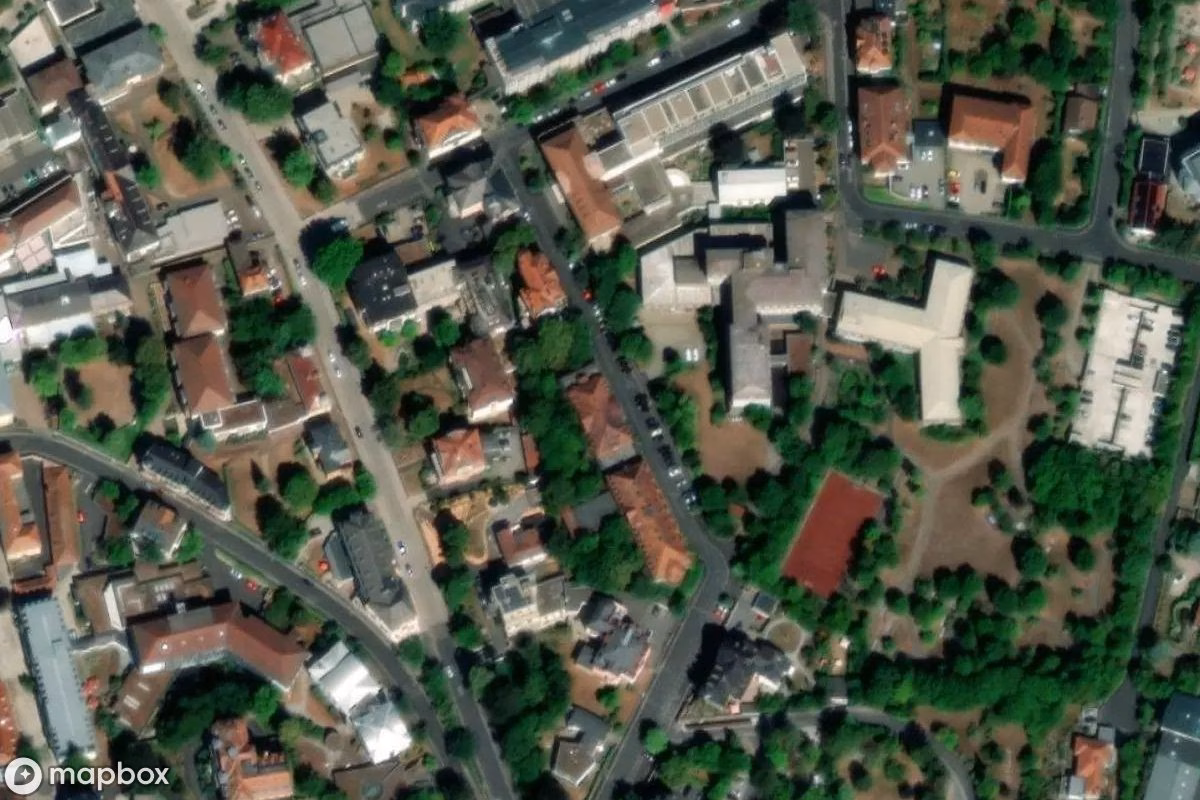 Aerial satellite view of Sanatorium Apolanth, an abandoned Hospital in Bad Kissingen, Germany