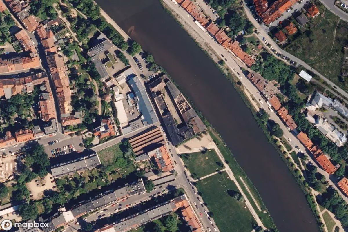 Satellitbillede set fra luften af Kondensatorenwerk, et forladt Fabrik i Görlitz, Tyskland