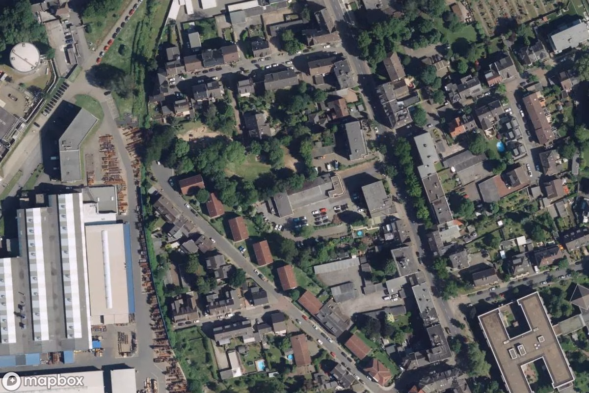 Satelitní letecký pohled na China-Restaurant, opuštěné Restaurace v Oberhausen, Německo