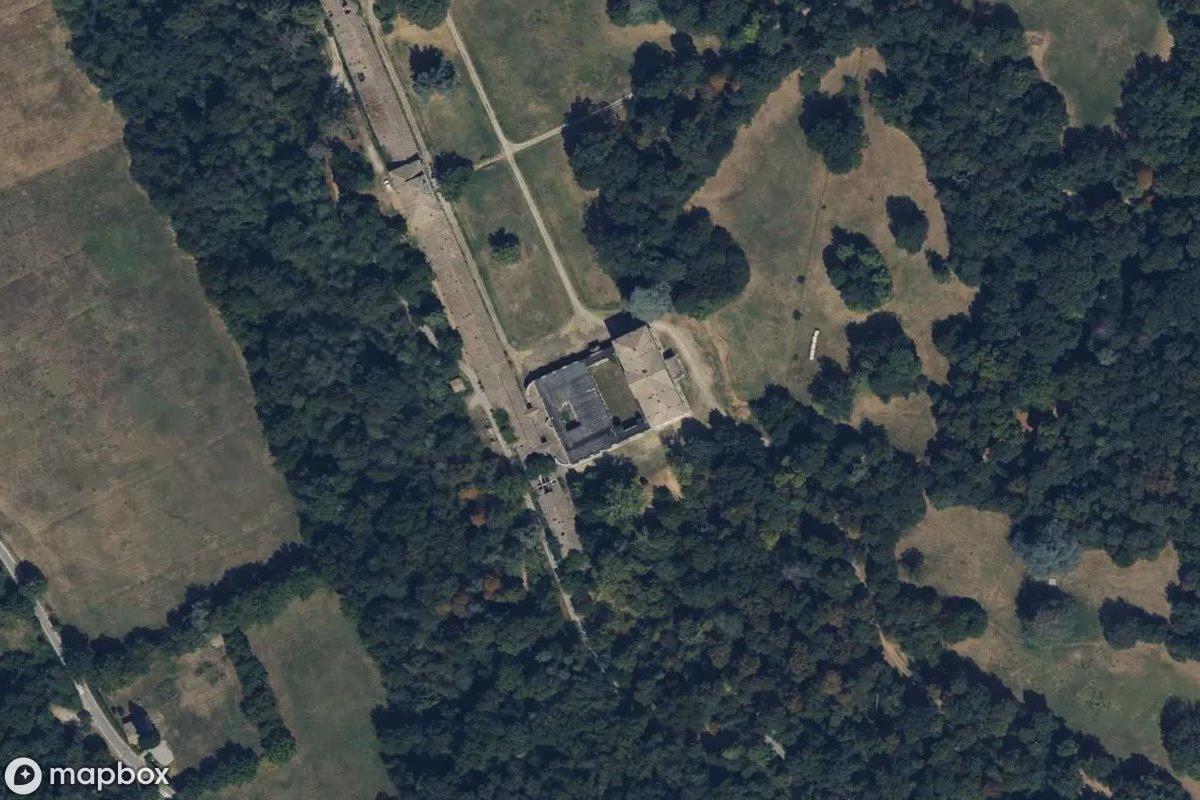 Aerial satellite view of Palace Casino, an abandoned Castle in Sala Baganza, Italy