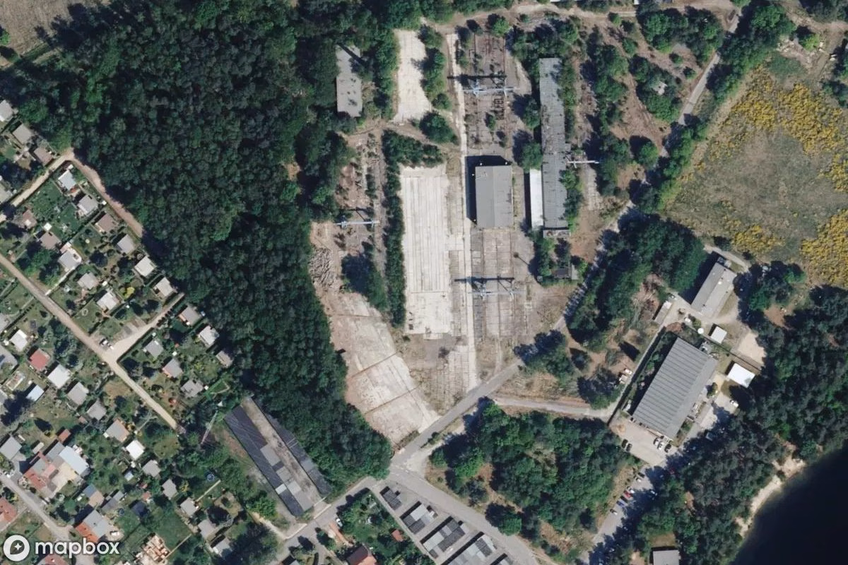 Aerial satellite view of Industriegelände, an abandoned Industrial Site in Niesky, Germany