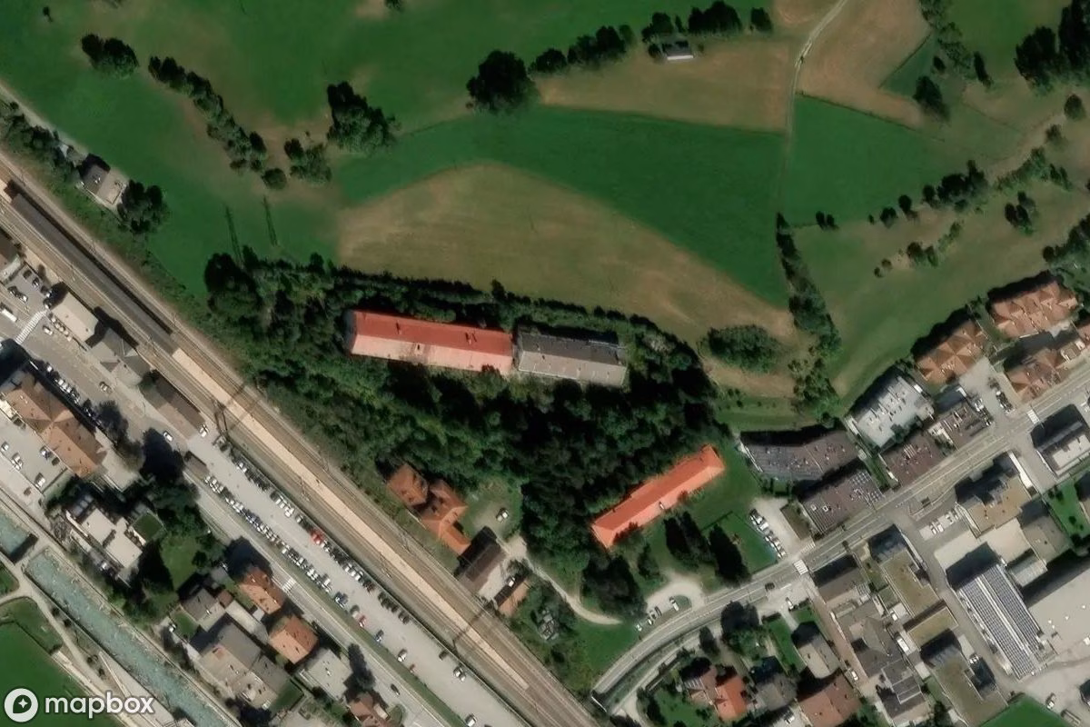 Aerial satellite view of Psaro-Gnutti-Kaserne, an abandoned Military Site in Pfitsch - Val di Vizze, Italy