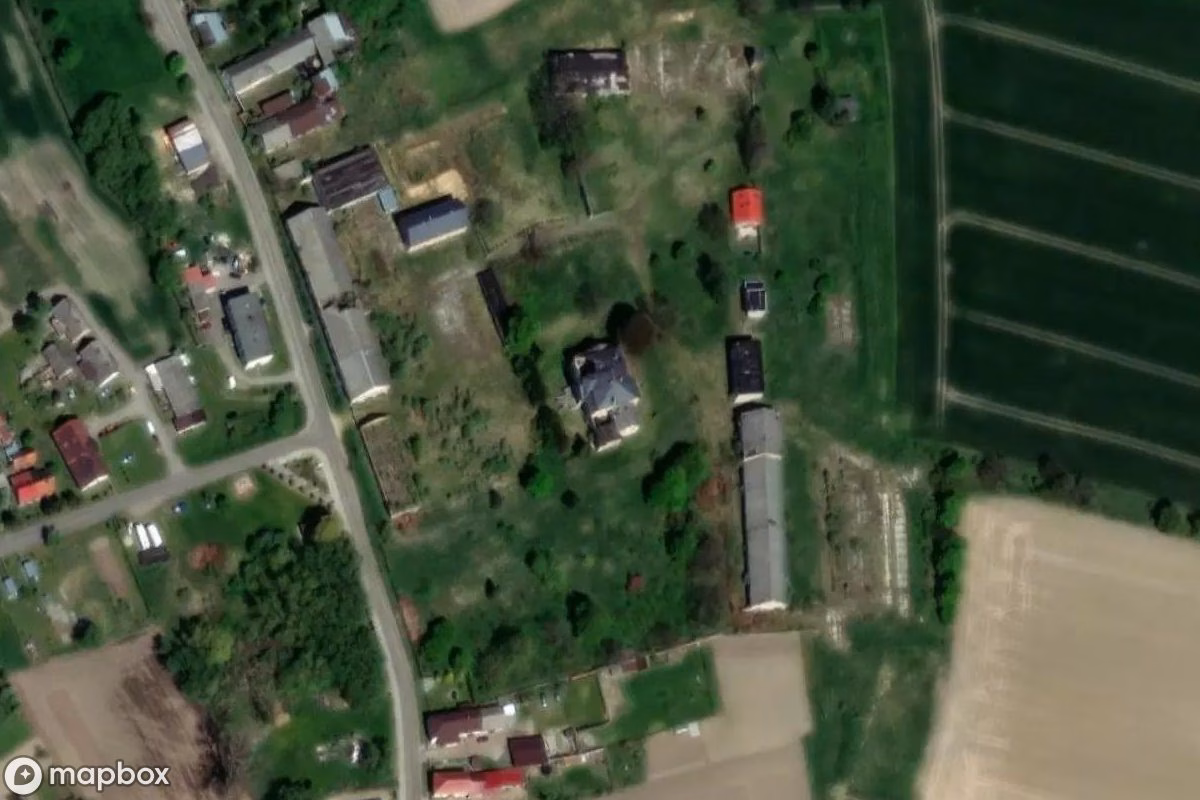 Aerial satellite view of Villa Problia, an abandoned Residence in Grudynia Mała, Poland