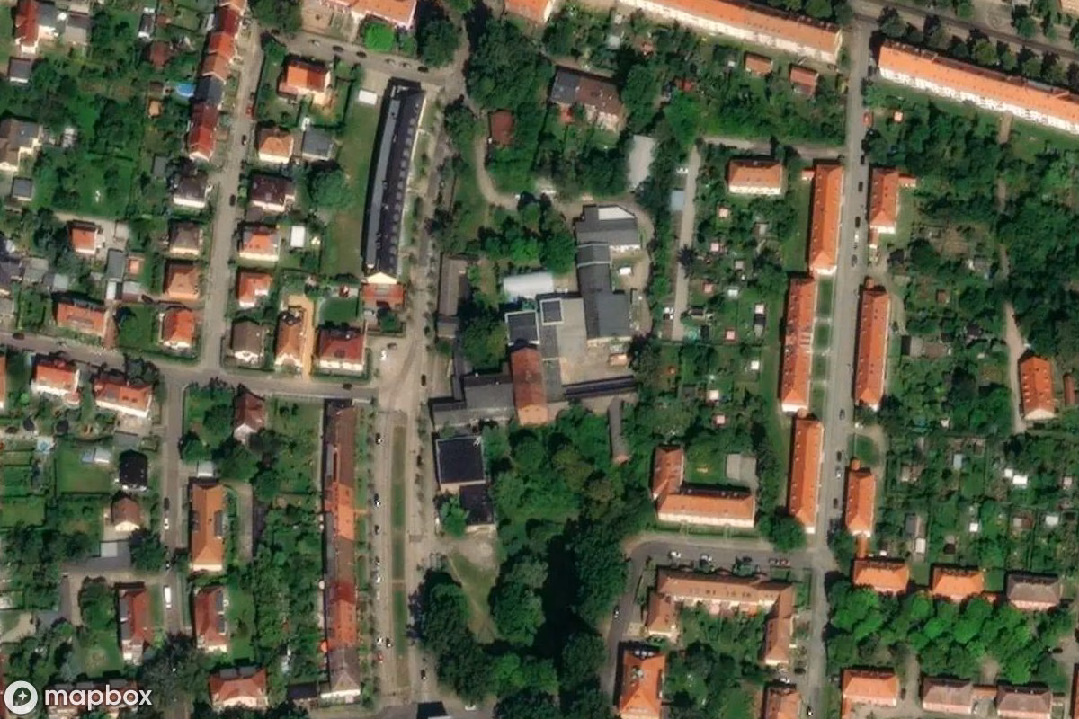 Aerial satellite view of Theater, an abandoned Theater in Frankfurt (Oder), Germany