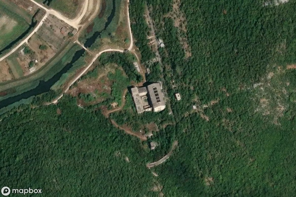 Aerial satellite view of Fabrik, an abandoned Factory in Most-Raša, Croatia