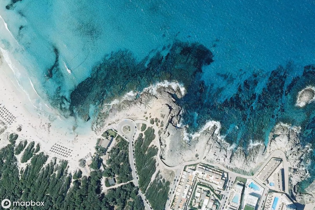 Aerial satellite view of Bunker, an abandoned Bunker in Capdepera, Spain