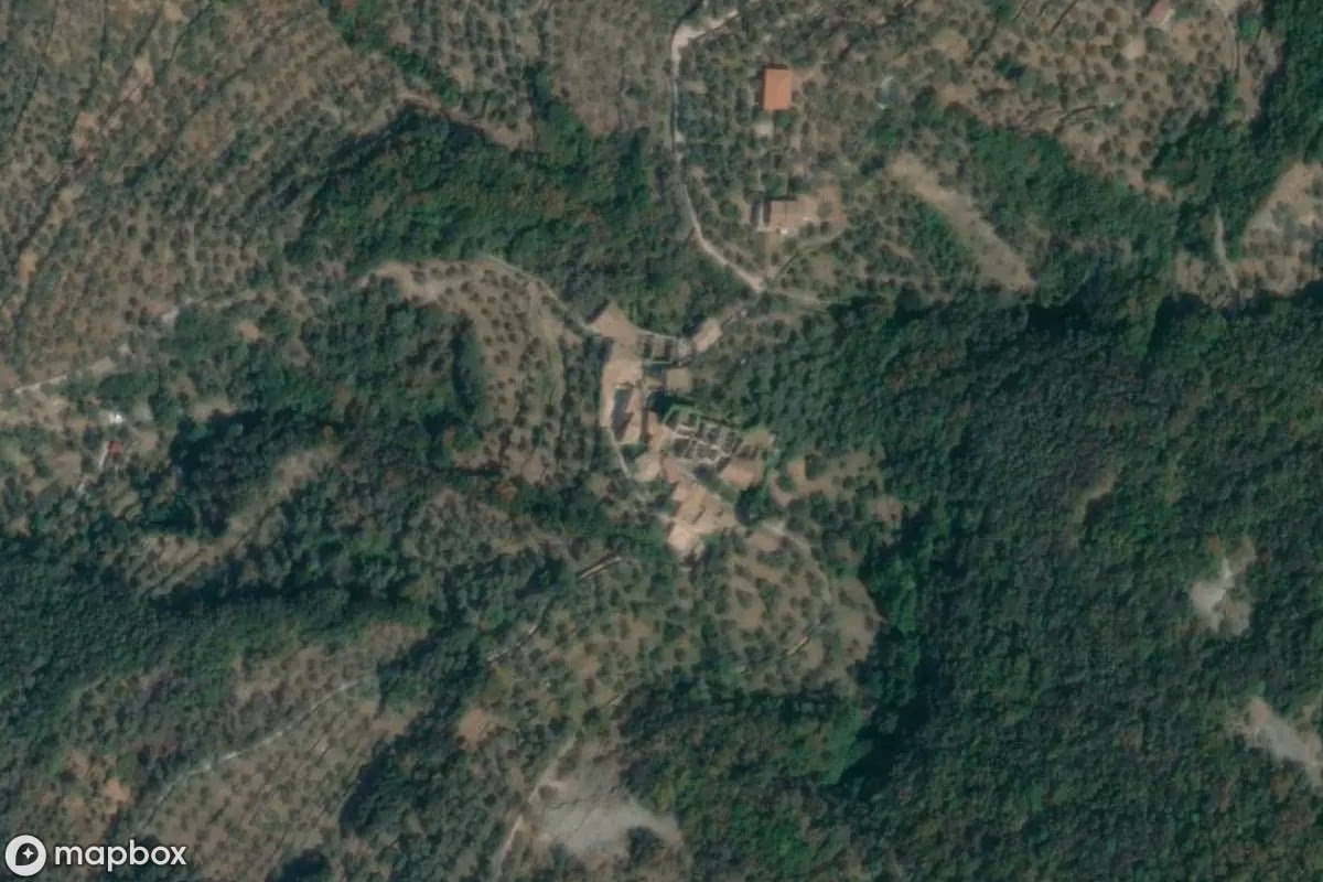 Aerial satellite view of Dorf, an abandoned  in Marniga, Italy